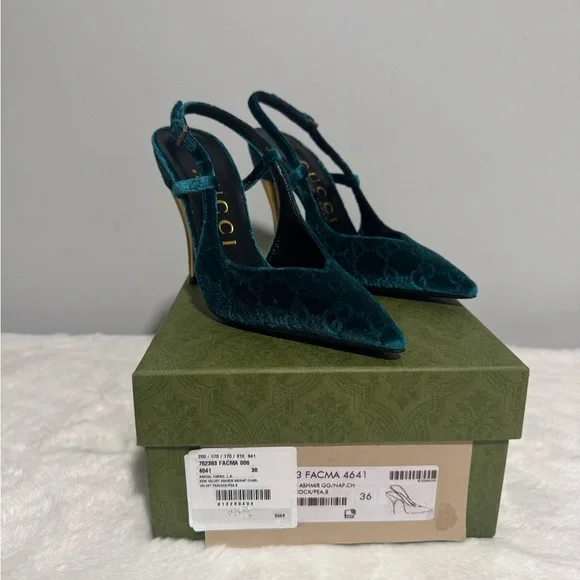 Gucci Blue Velvet Slingback Heels - Picture 6 of 10